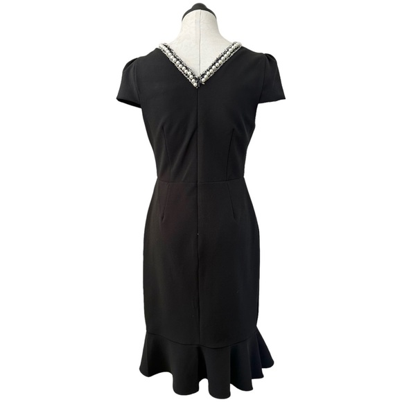 Betsey Johnson Black Dress Pearl Fringe Collar Black Cap Sleeve Ruffle Hem Sz 8 - Picture 9 of 16